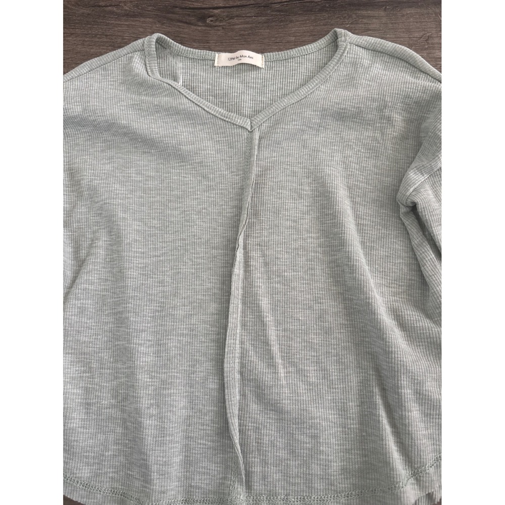 12PM by Mon Ami Kids Sage Green Ribbed V-Neck Long Sleeve Thermal Top TA0532 S 4